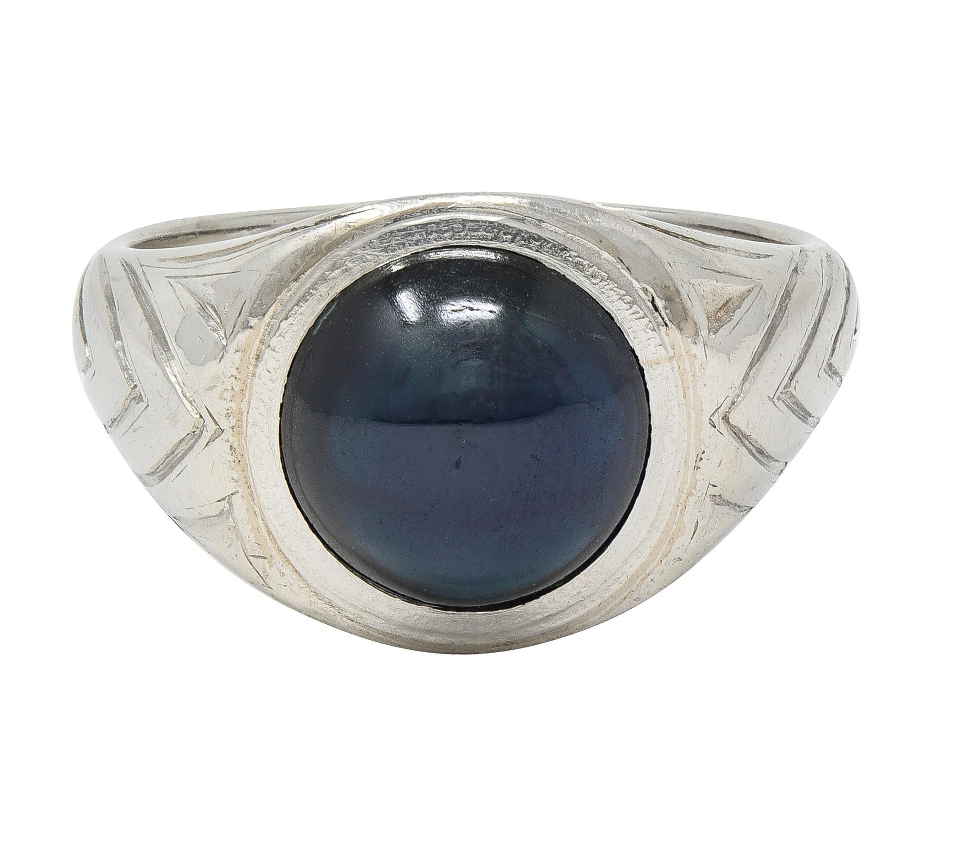 Art of Vintage 4.37 CTW Sapphire Cabochon Platinum Vintage Streamline Unisex Ring