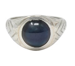 Art of Vintage 4.37 CTW Sapphire Cabochon Platinum Vintage Streamline Unisex Ring