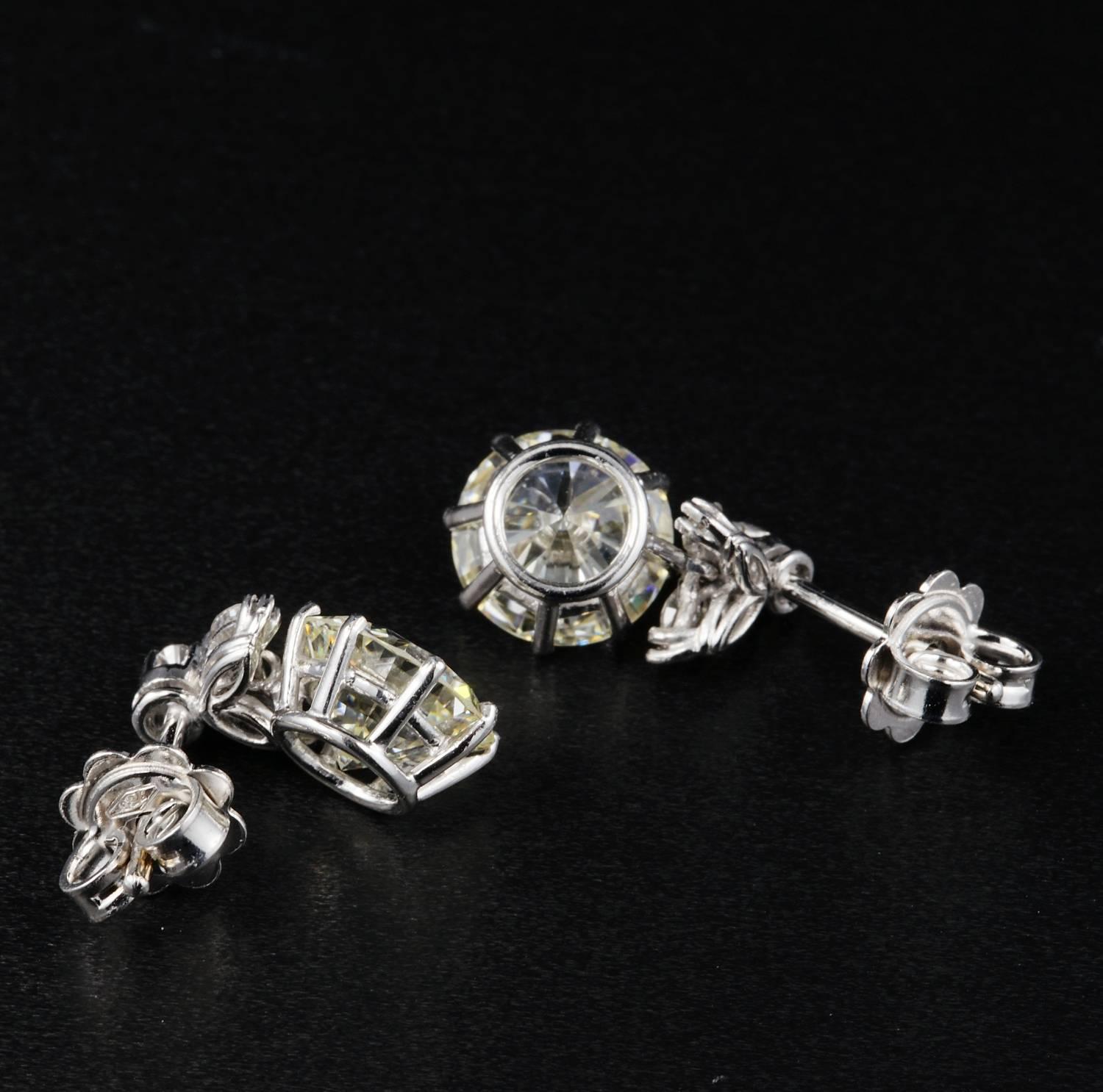 Art Deco Vintage 4.40 Carat Brilliant Cut Diamond Solitaire Plus Drop Earrings