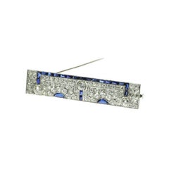 Art Deco 4.44 Carat Diamond and Cabochon Sapphire Platinum Brooch