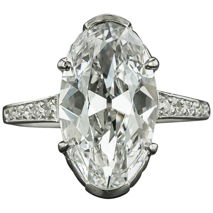 Art Deco 4.45 Carat Oval-Cut Diamond Engagement Ring GIA, D IF Type IIA