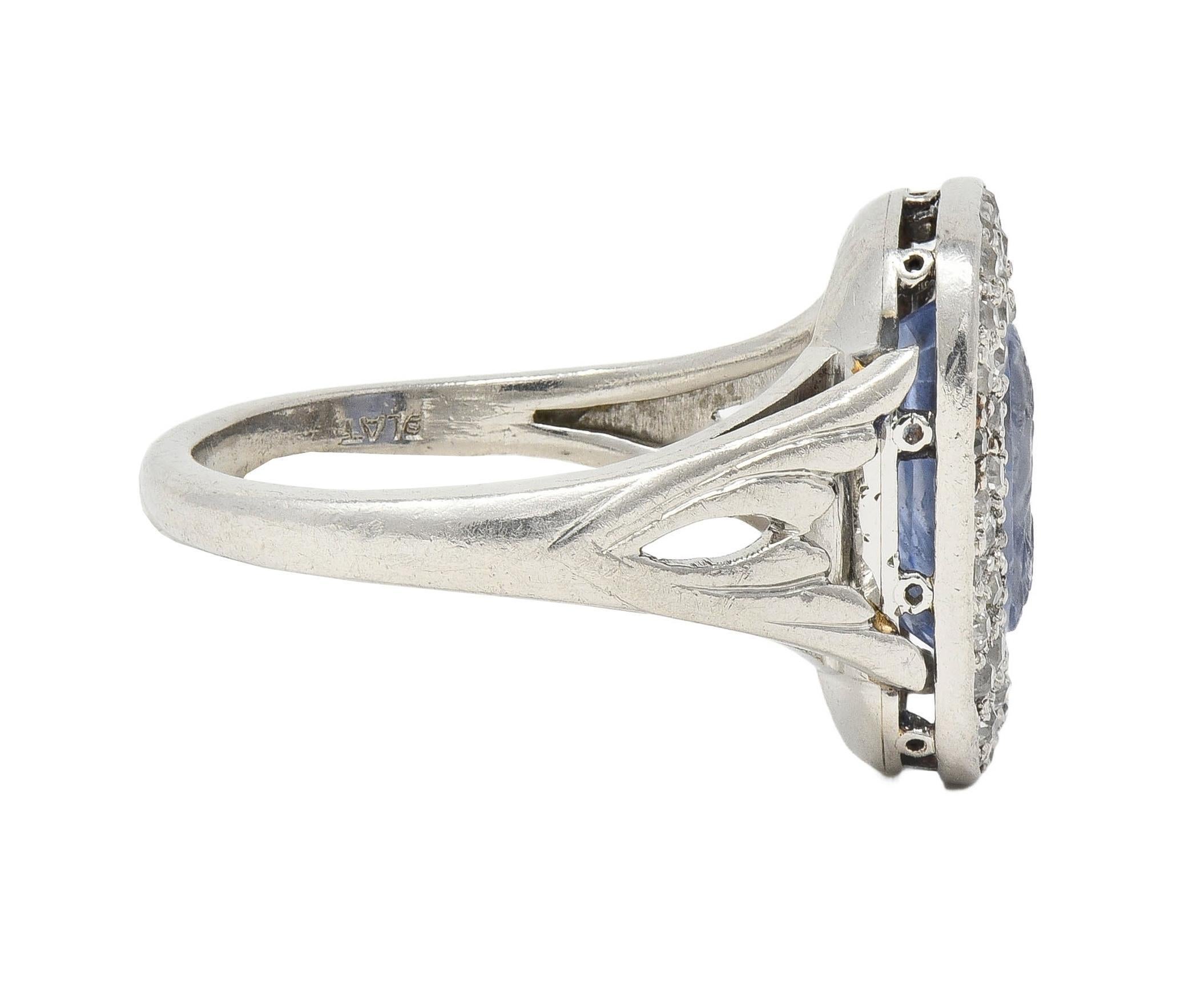 Women's or Men's Art Deco 4.45 CTW Sapphire Diamond Platinum Antique Carved Napoleon Cameo Ring For Sale