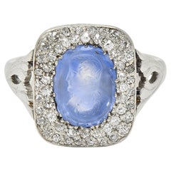 Art Deco 4.45 CTW Sapphire Diamond Platinum Antique Carved Napoleon Cameo Ring