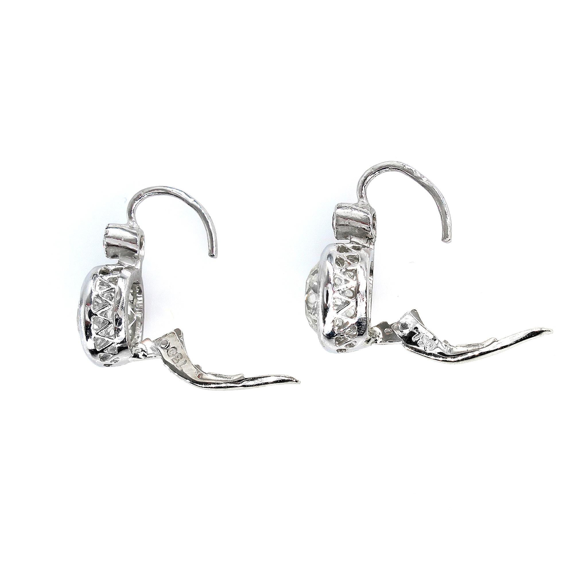 Art Deco 4.45 Carat Old European Cut Diamond Drop Hanging Earrings in Platinum 6
