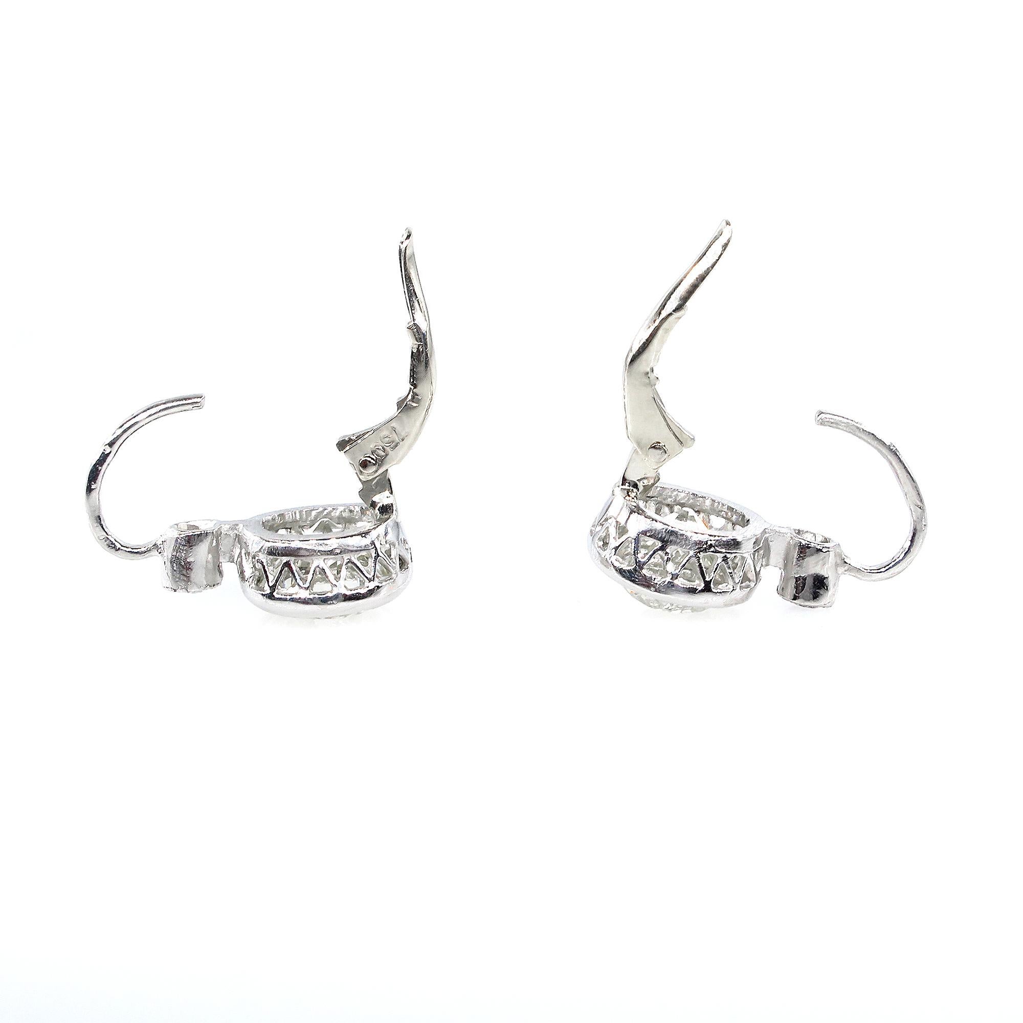 Art Deco 4.45 Carat Old European Cut Diamond Drop Hanging Earrings in Platinum 5