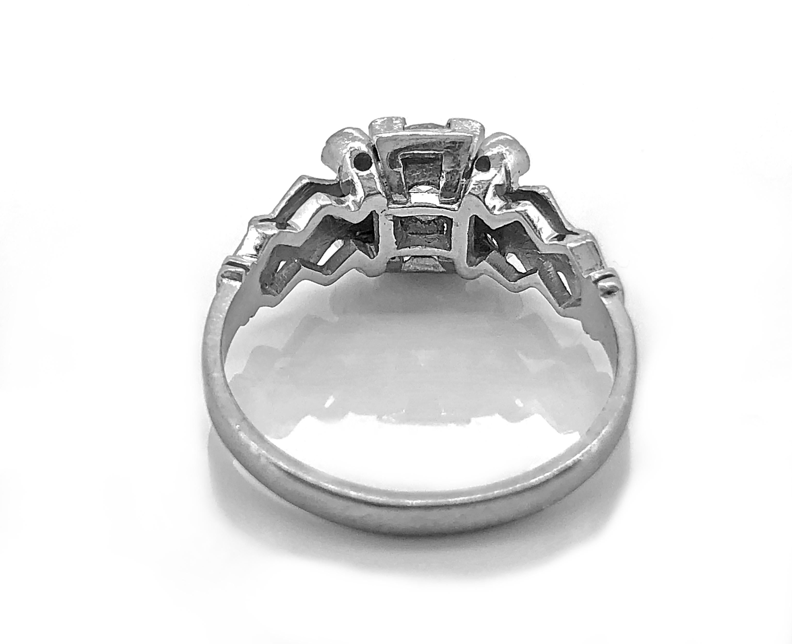 Old European Cut Art Deco .45 Carat Diamond Platinum Antique Engagement Ring For Sale