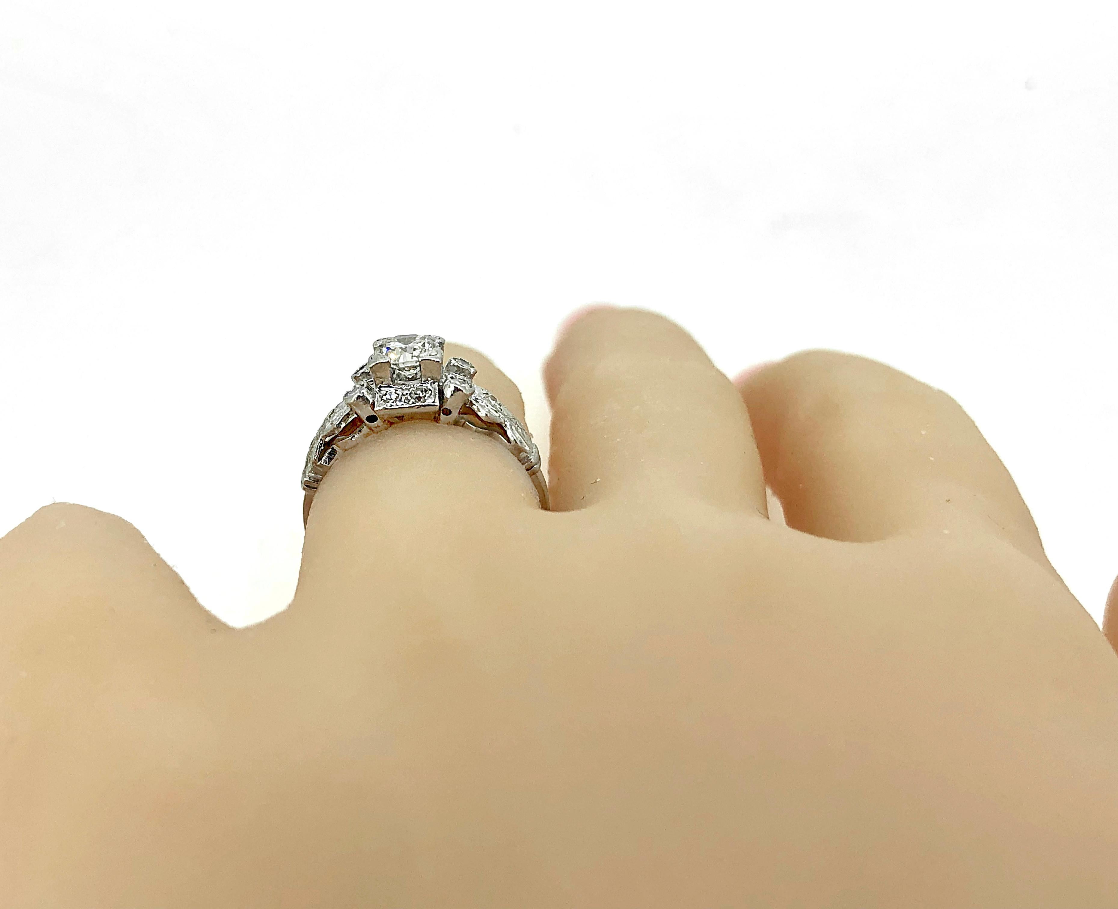 Women's Art Deco .45 Carat Diamond Platinum Antique Engagement Ring For Sale