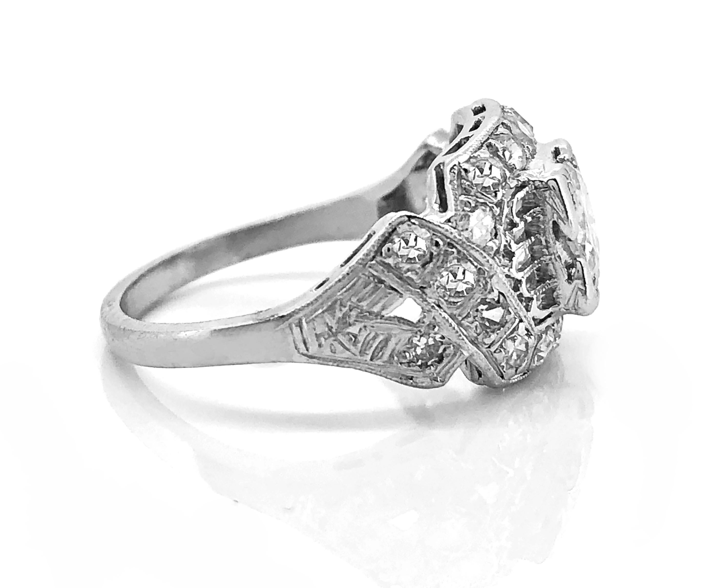 Art Deco .45 Carat Diamond Platinum Engagement Ring In Excellent Condition For Sale In Tampa, FL