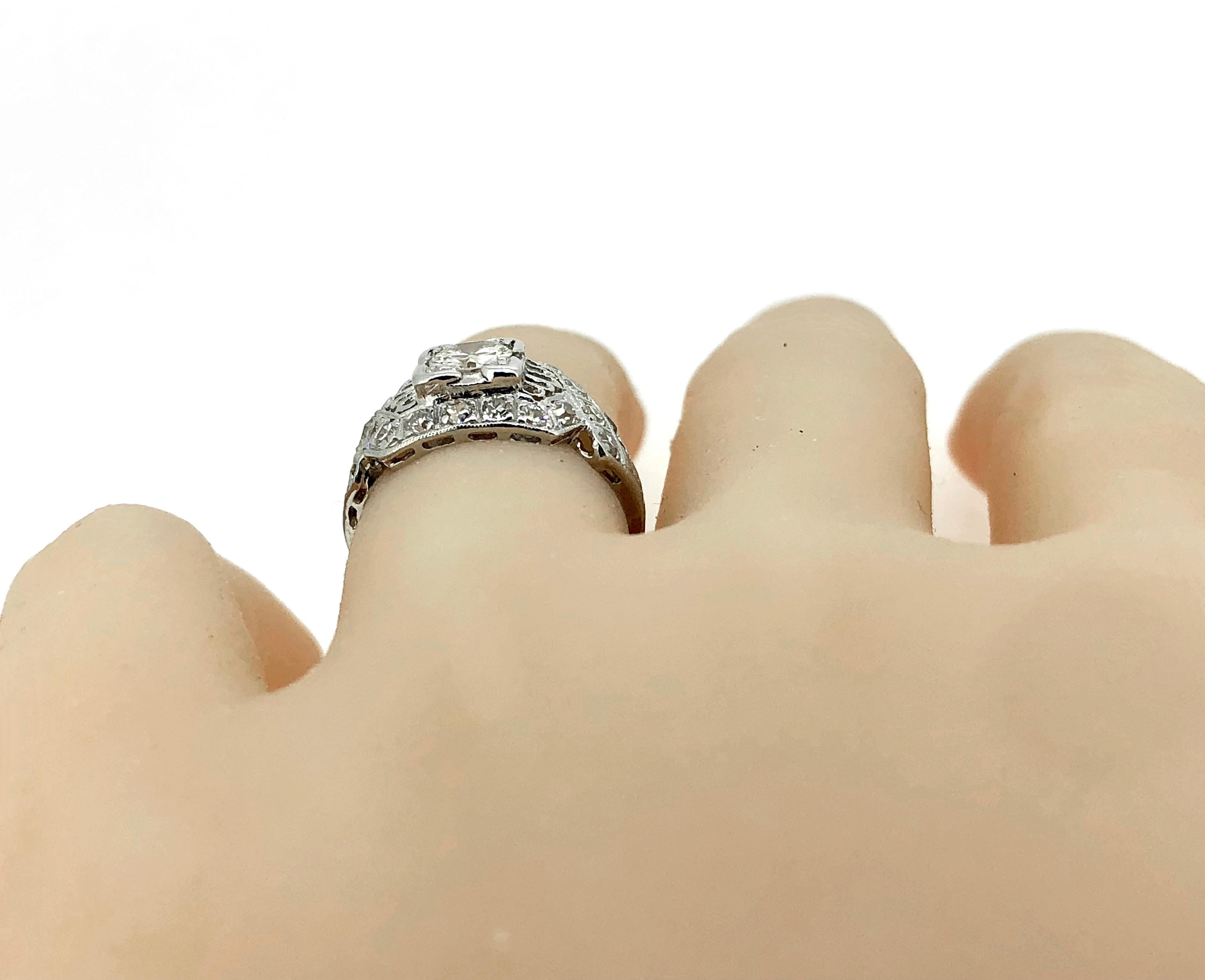 Art Deco .45 Carat Diamond Platinum Engagement Ring For Sale 2
