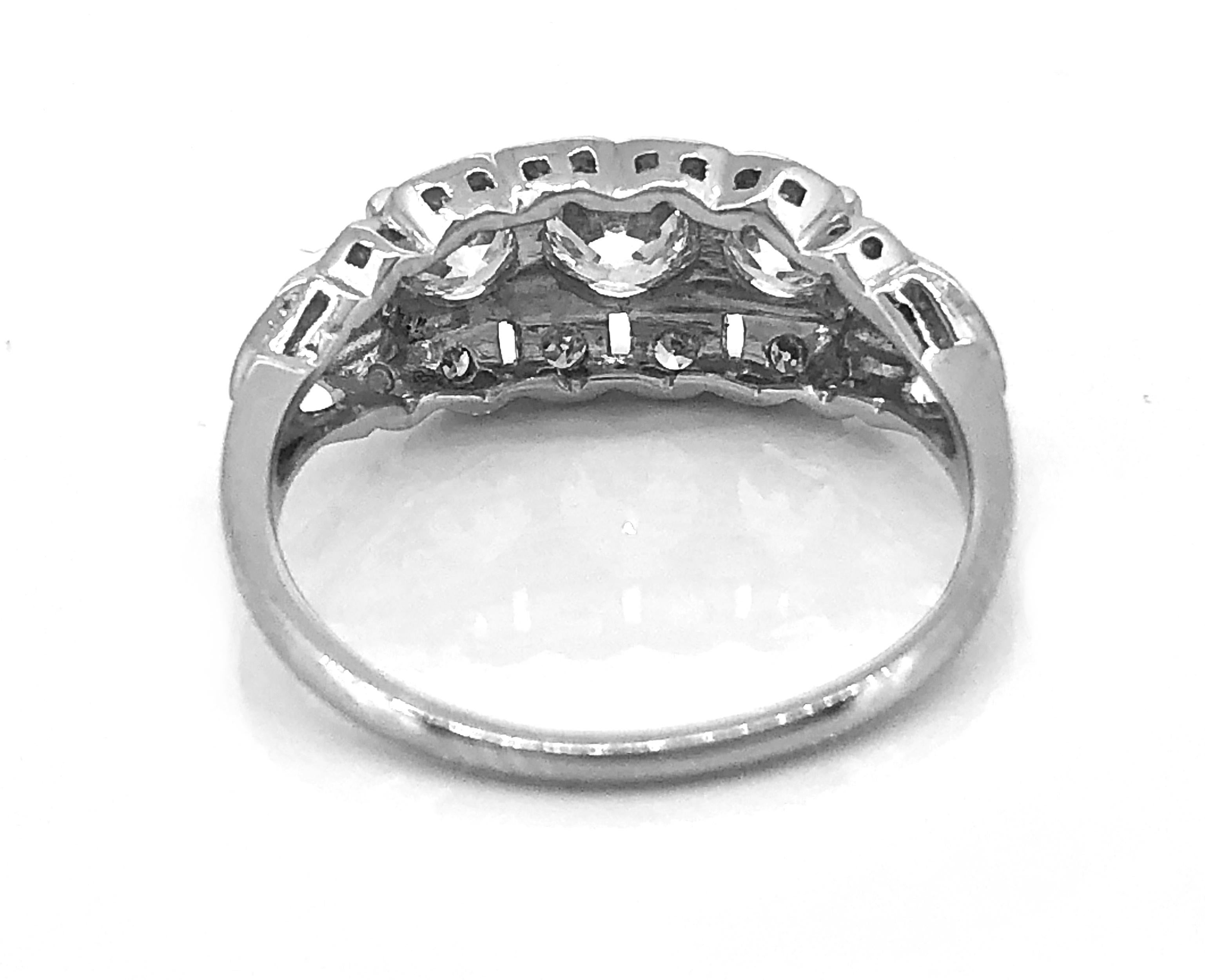 Art Deco .45 Carat Diamond Platinum Three Stone Ring In Excellent Condition In Tampa, FL