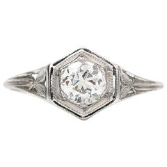 Antique Art Deco .45 Carat Old European Cut Diamond Platinum Engagement Ring