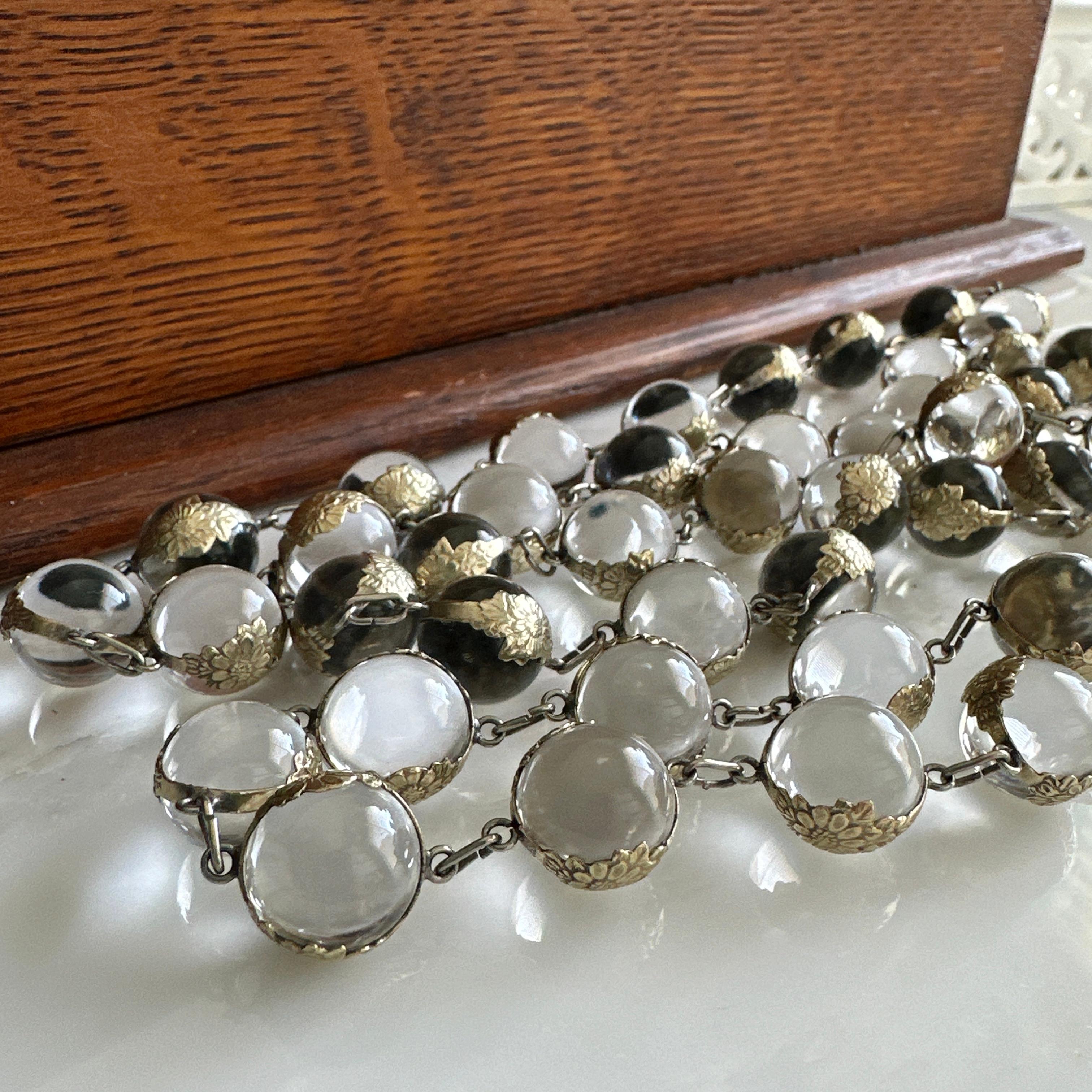 Round Cut Art Deco Pools of Light Rock Crystal Silver Gilt Necklace