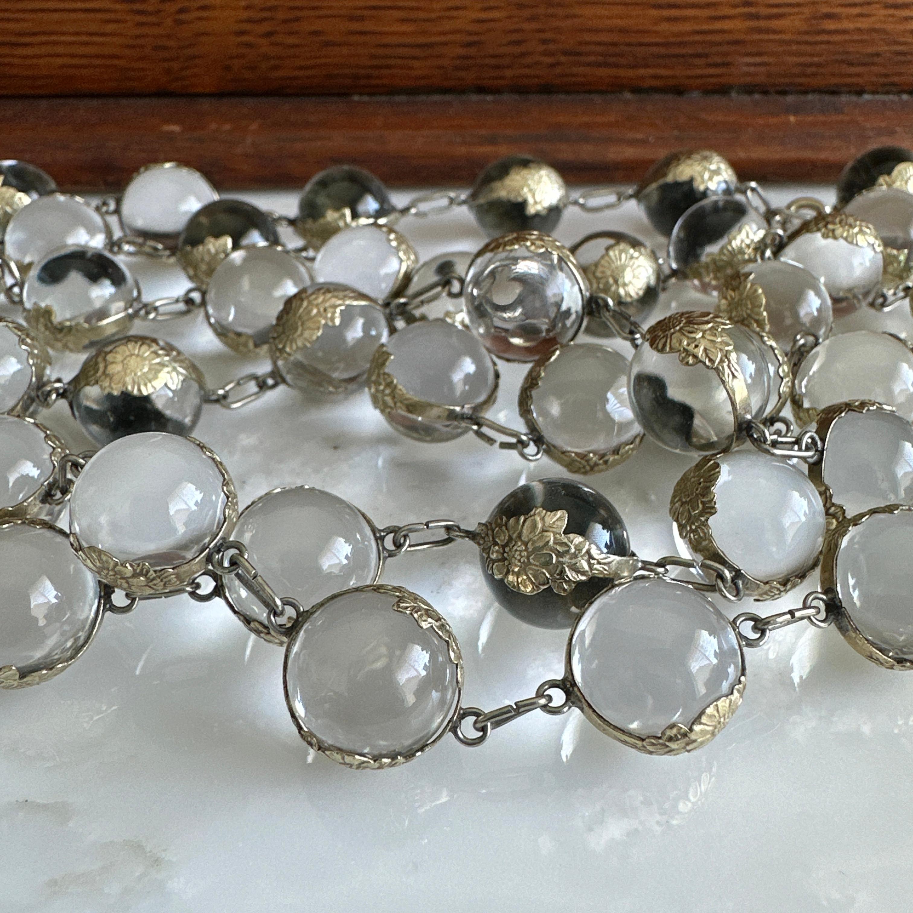 Art Deco Pools of Light Rock Crystal Silver Gilt Necklace In Excellent Condition For Sale In Scotts Valley, CA