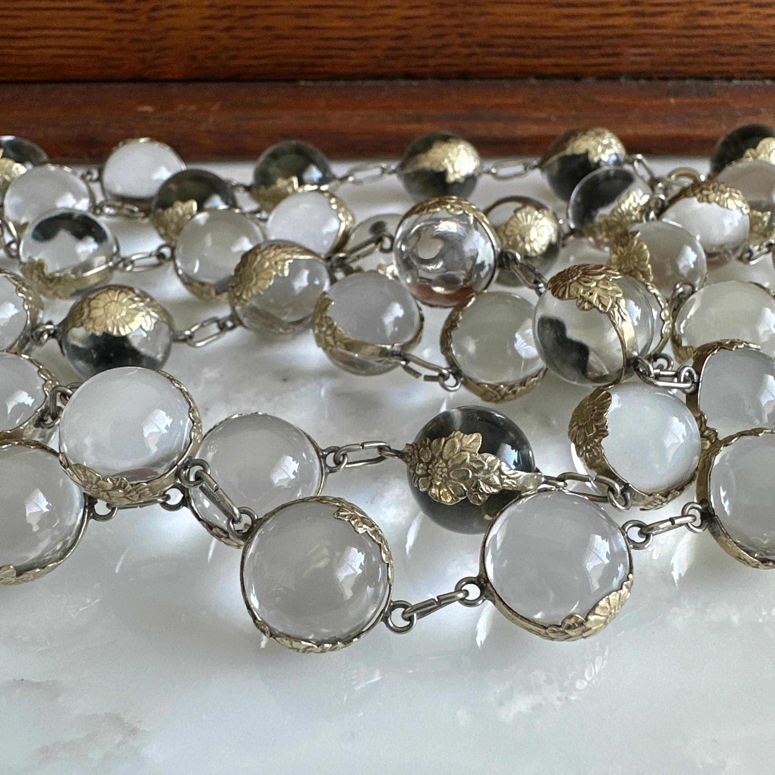 Art Deco Pools of Light Rock Crystal Silver Gilt Necklace In Excellent Condition In Scotts Valley, CA