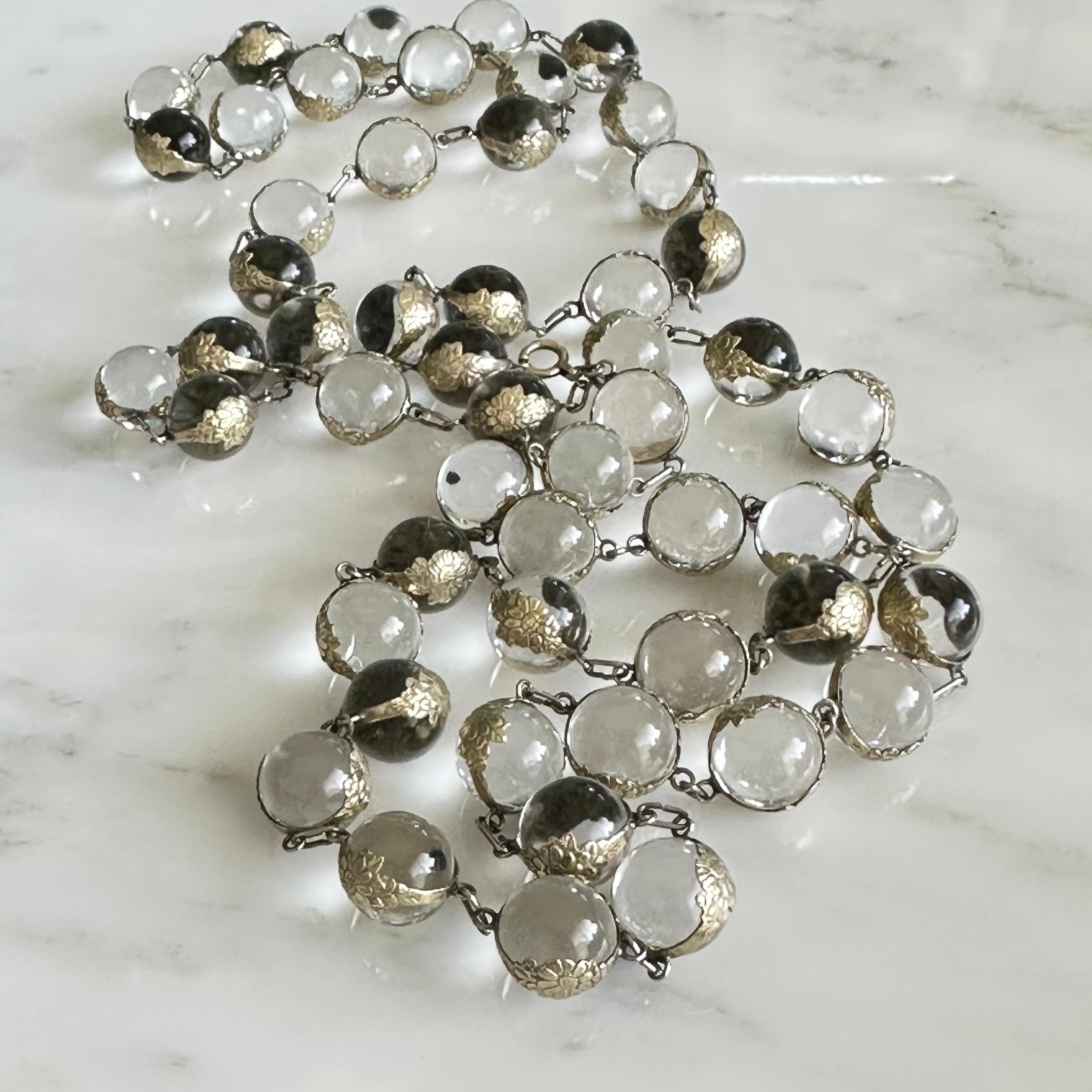 Art Deco Pools of Light Rock Crystal Silver Gilt Necklace For Sale 1