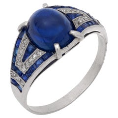 Bague Art déco 4,50 carats saphir cabochon diamant platine