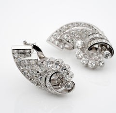 Art Deco 4.50 Ct Diamond Cornucopia Platinum Earrings