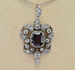 Art Deco 4.50 Ct Natural Garnet 3.50 Ct Diamond Pendant