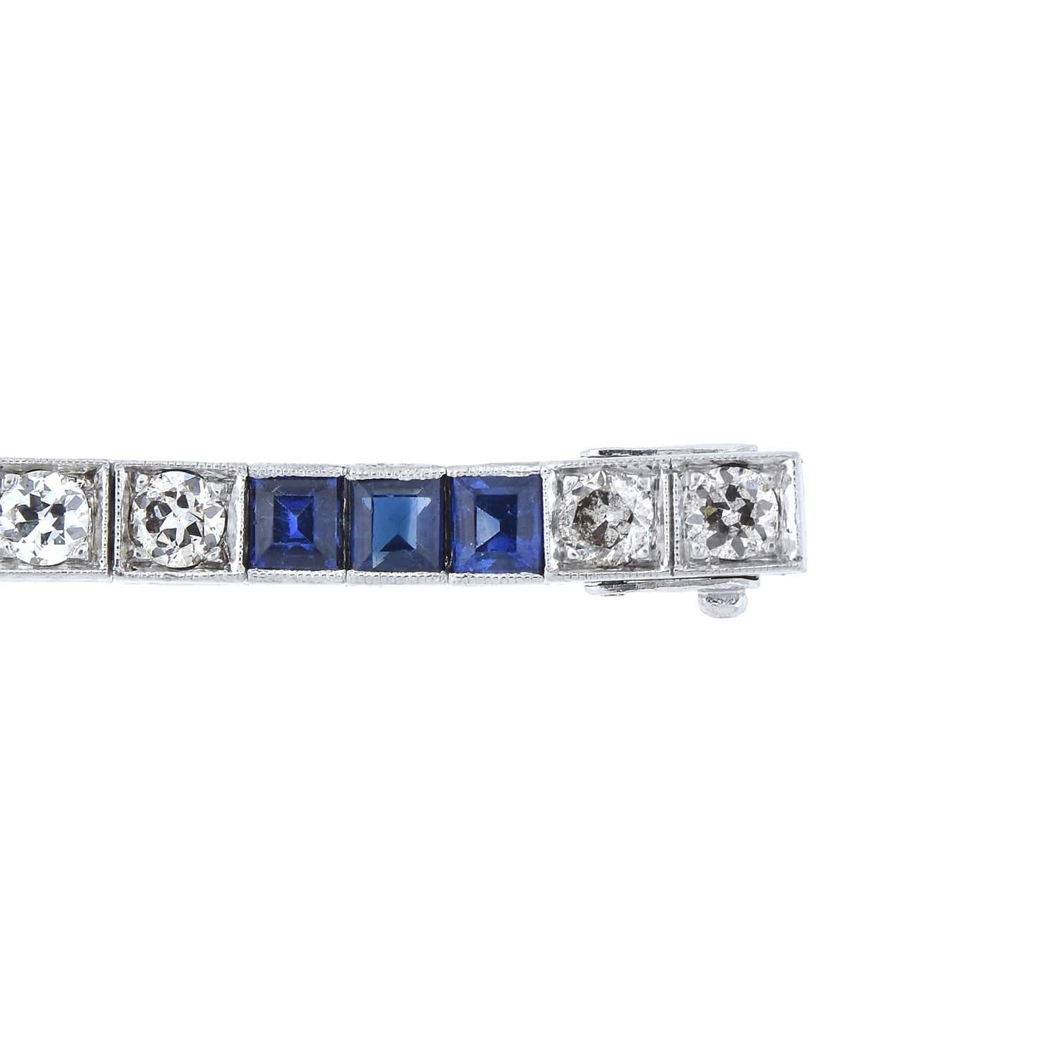 Women's Art Deco 4.50 Total Carat Sapphire and 2.88 Total Carat Diamond Link Bracelet