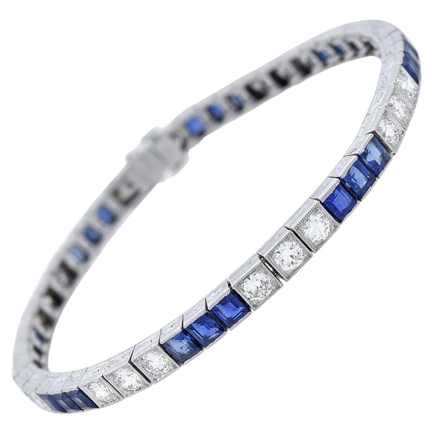 Art Deco 4.50 Total Carat Sapphire and 2.88 Total Carat Diamond Link Bracelet