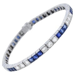 Art Deco 4.50 Total Carat Sapphire and 2.88 Total Carat Diamond Link Bracelet