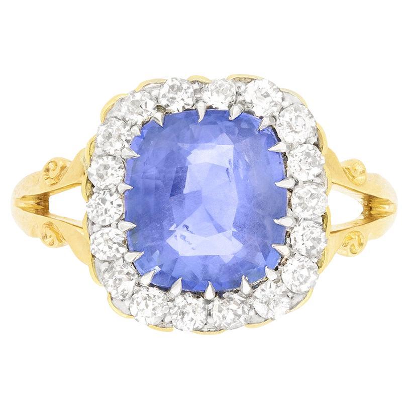 Art Deco 4.54ct Sapphire and Diamond Coronet Cluster Ring, c.1920s For Sale
