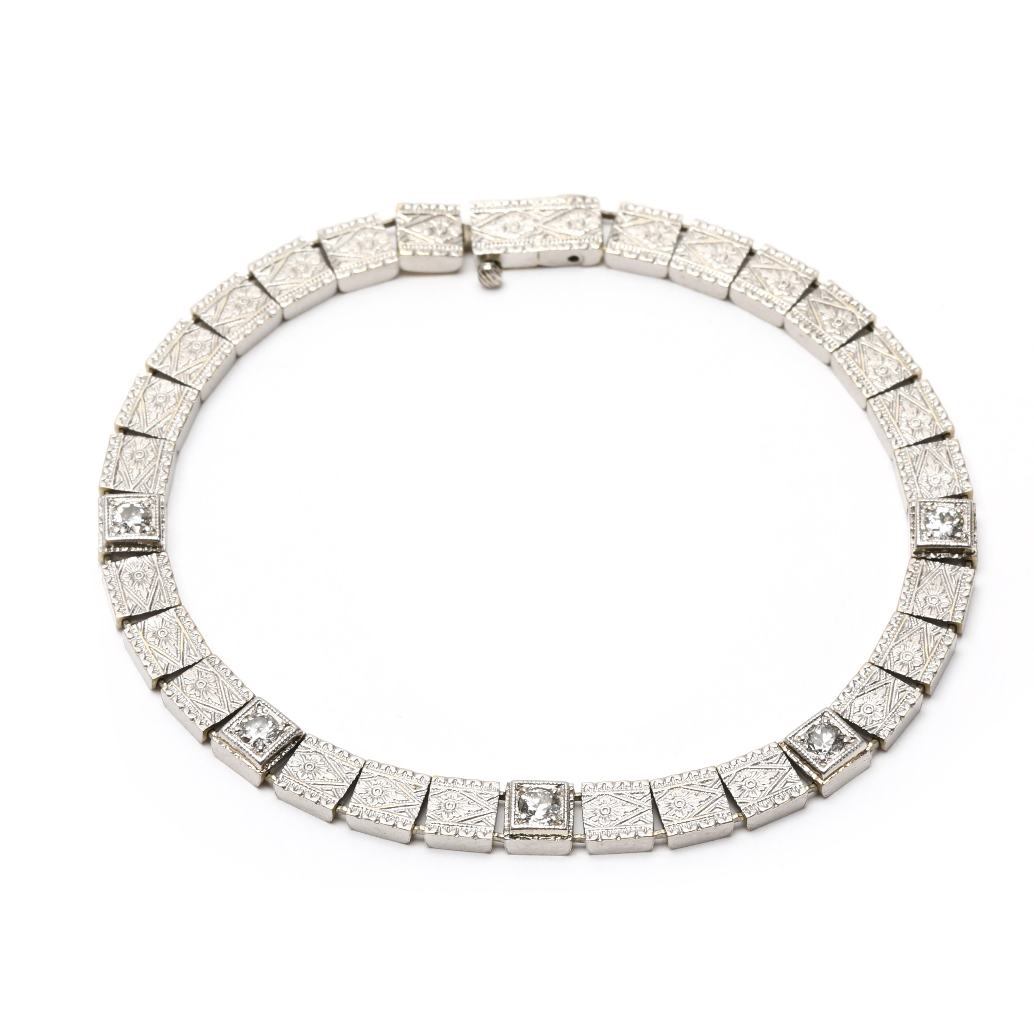 Art Deco .45ctw Diamond Engraved Line Bracelet, Platinum 14K Yellow Gold
