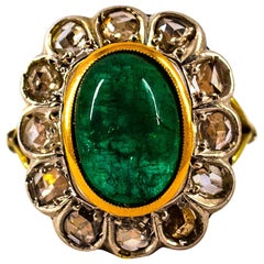 Art Deco Style 4.60 Carat Emerald 1.30 Carat White Diamond Yellow Gold Ring Art Deco Style 4.60 Carat Emerald 1.30 Carat White Diamond Yellow Gold Ring