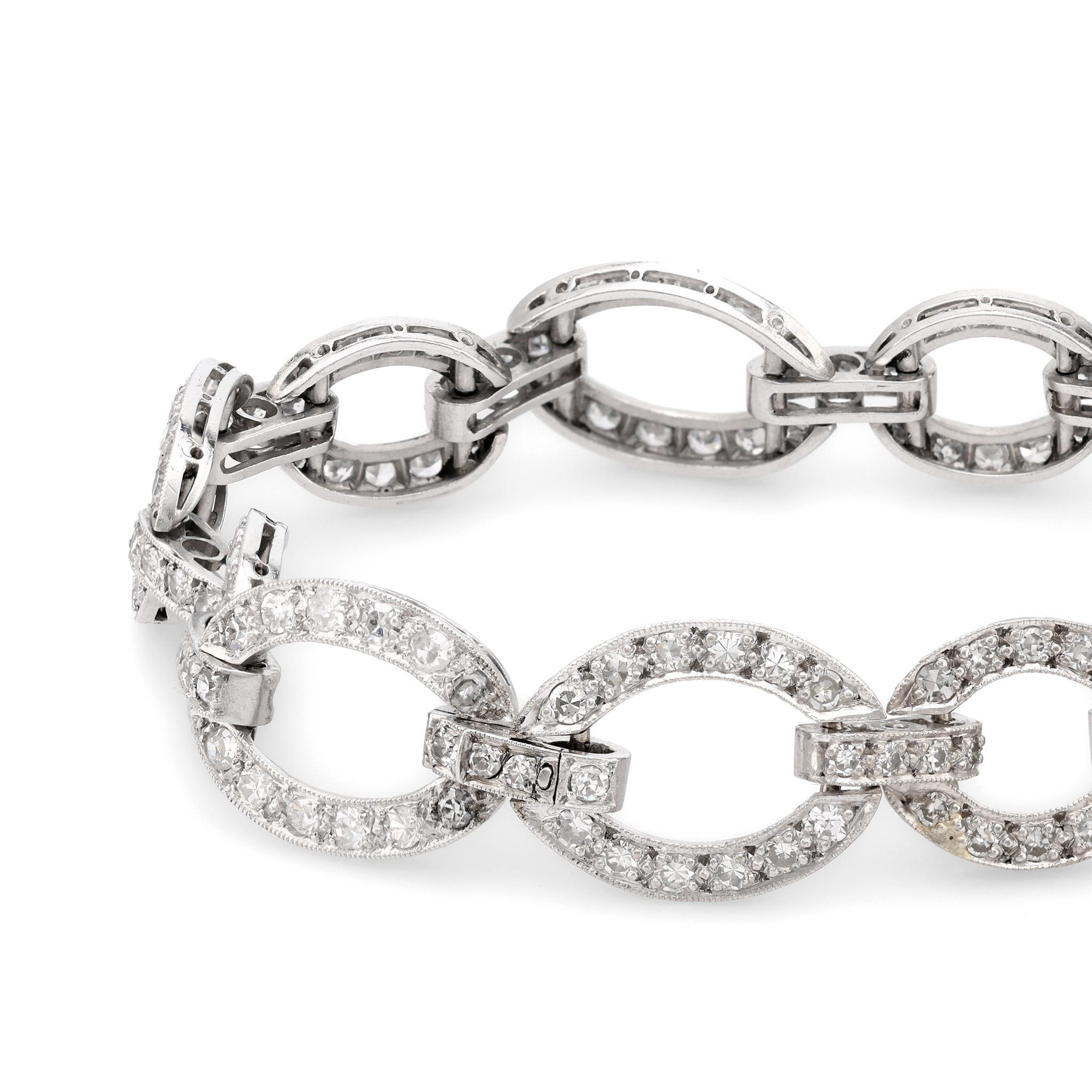Single Cut Art Deco 4.60 carat total weight diamond platinum link bracelet