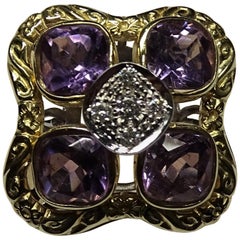 Art Deco Style 4.65 Carat Amethyst Diamond 18 Karat Yellow Gold White Gold Ring