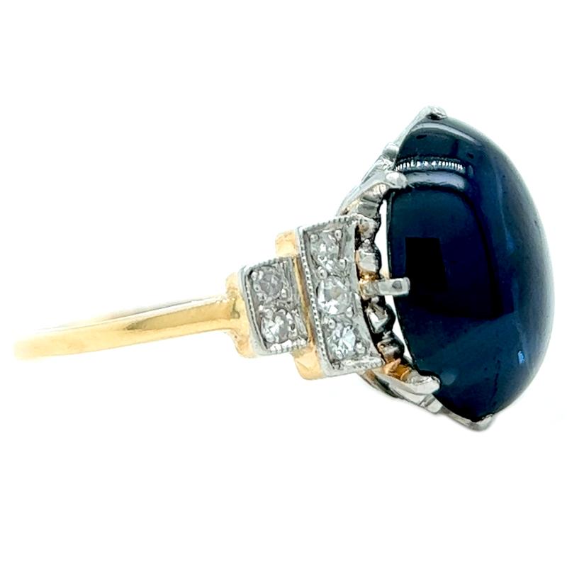 Women's or Men's Art Deco 4.65 Carat Sapphire Diamond Platinum 18 Karat Yellow Gold Ring