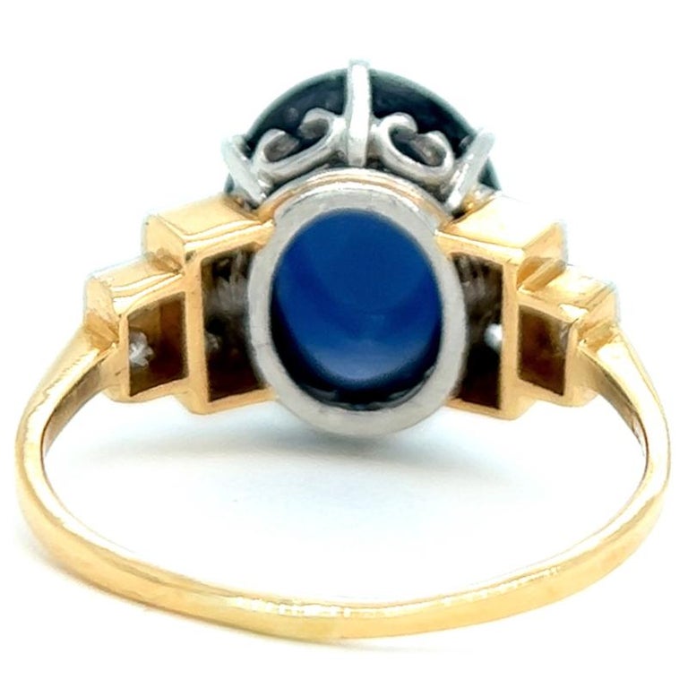Art Deco 4.65 Carat Sapphire Diamond Platinum 18 Karat Yellow Gold Ring For Sale 1