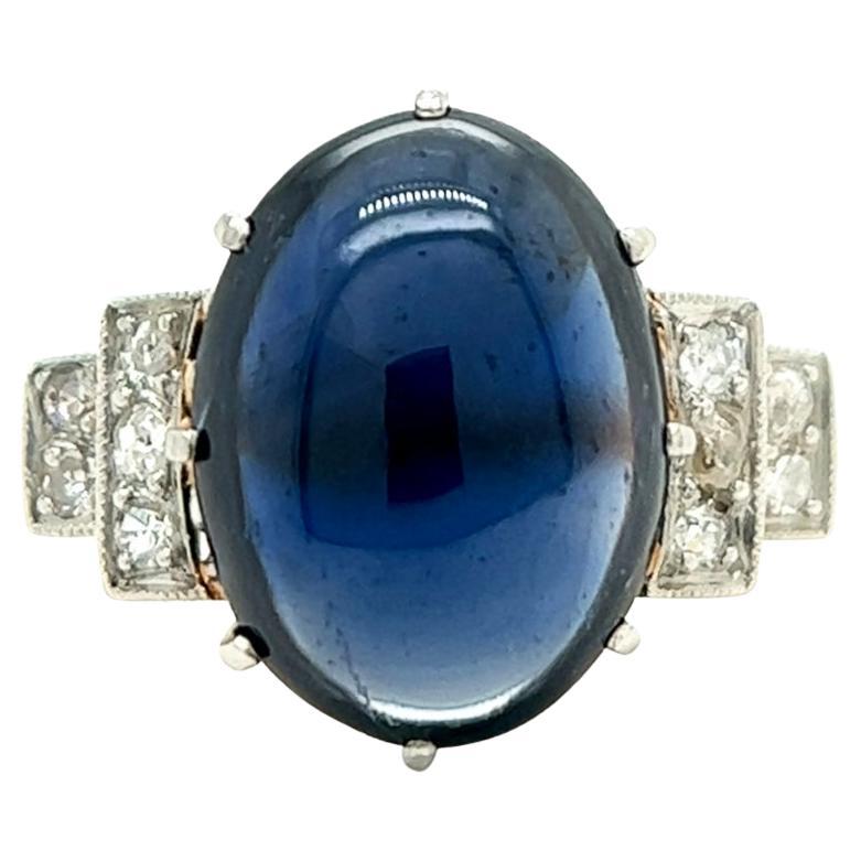 Art Deco 4.65 Carat Sapphire Diamond Platinum 18 Karat Yellow Gold Ring