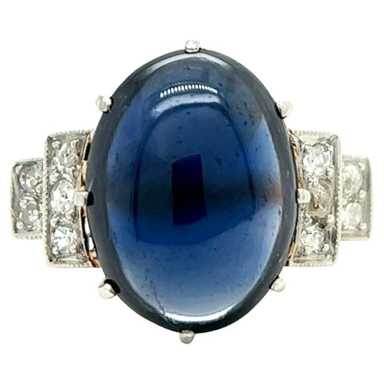 Art Deco 4.65 Carat Sapphire Diamond Platinum 18 Karat Yellow Gold Ring For Sale