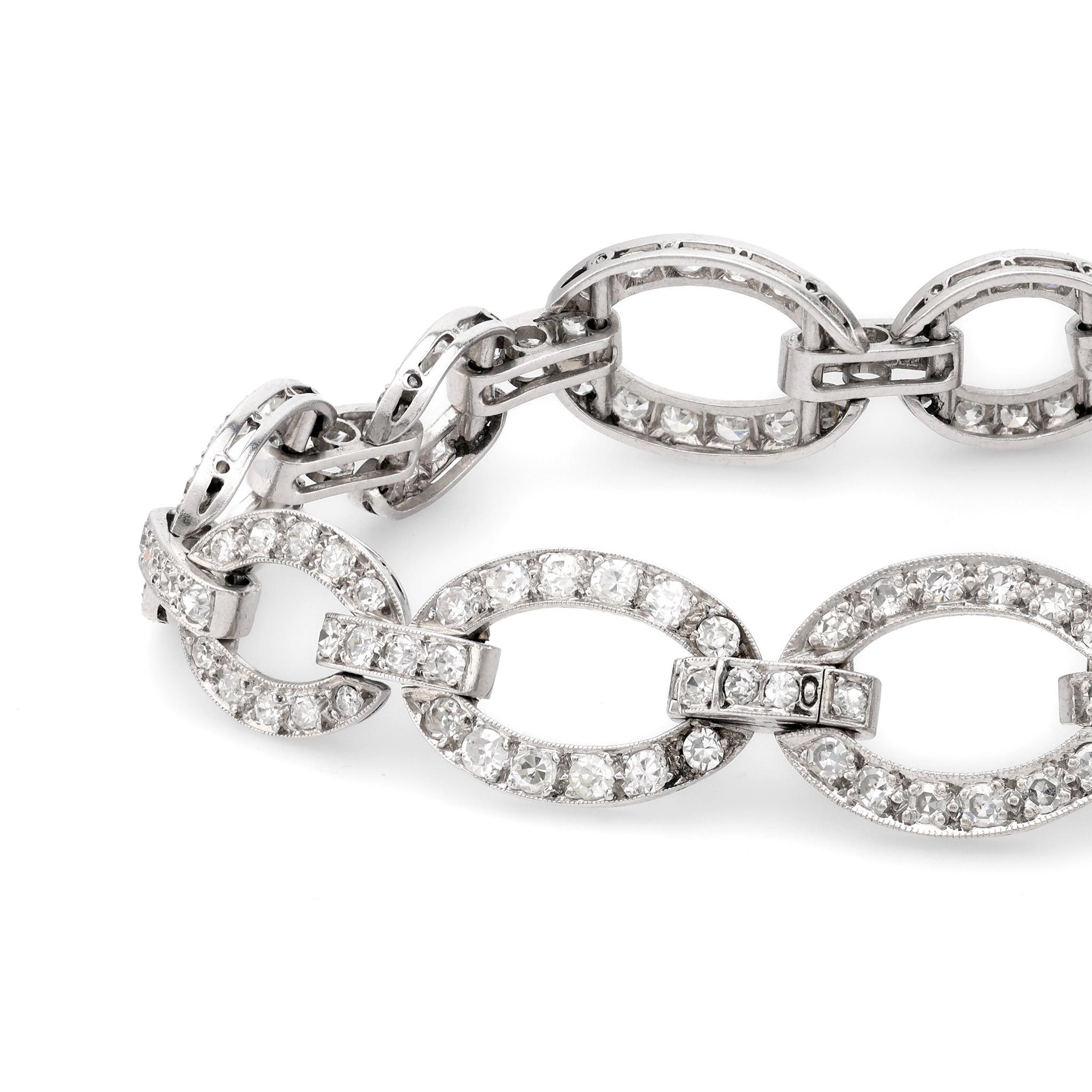 Single Cut Art Deco 4.70 carat total weight diamond platinum link bracelet