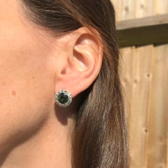 Art Deco 4.72 Carat Natural Green Sapphire and Diamond Cluster Earrings