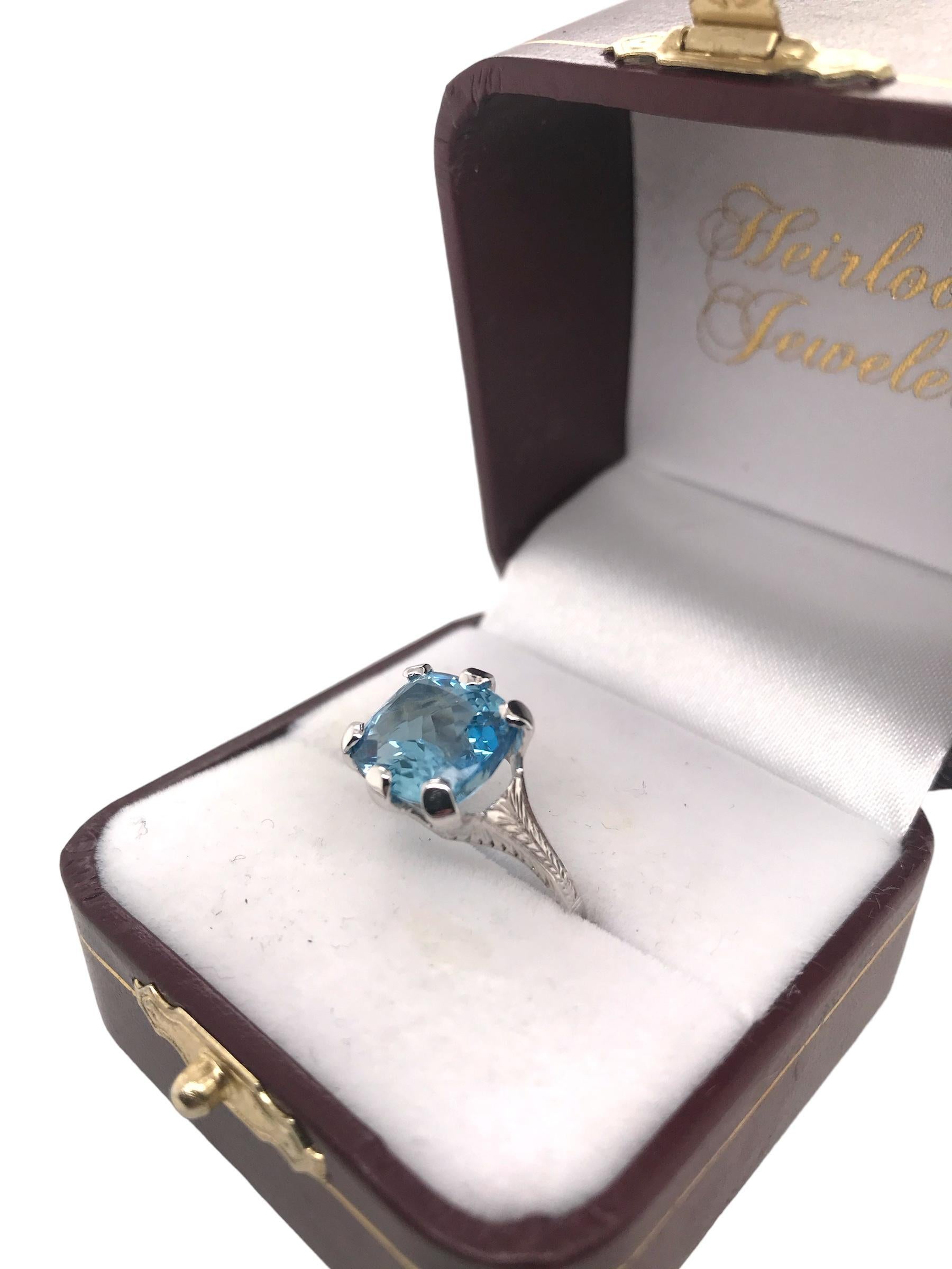 Art Deco 4,78 Karat Aquamarin-Ring 18K Weißgold im Angebot 4