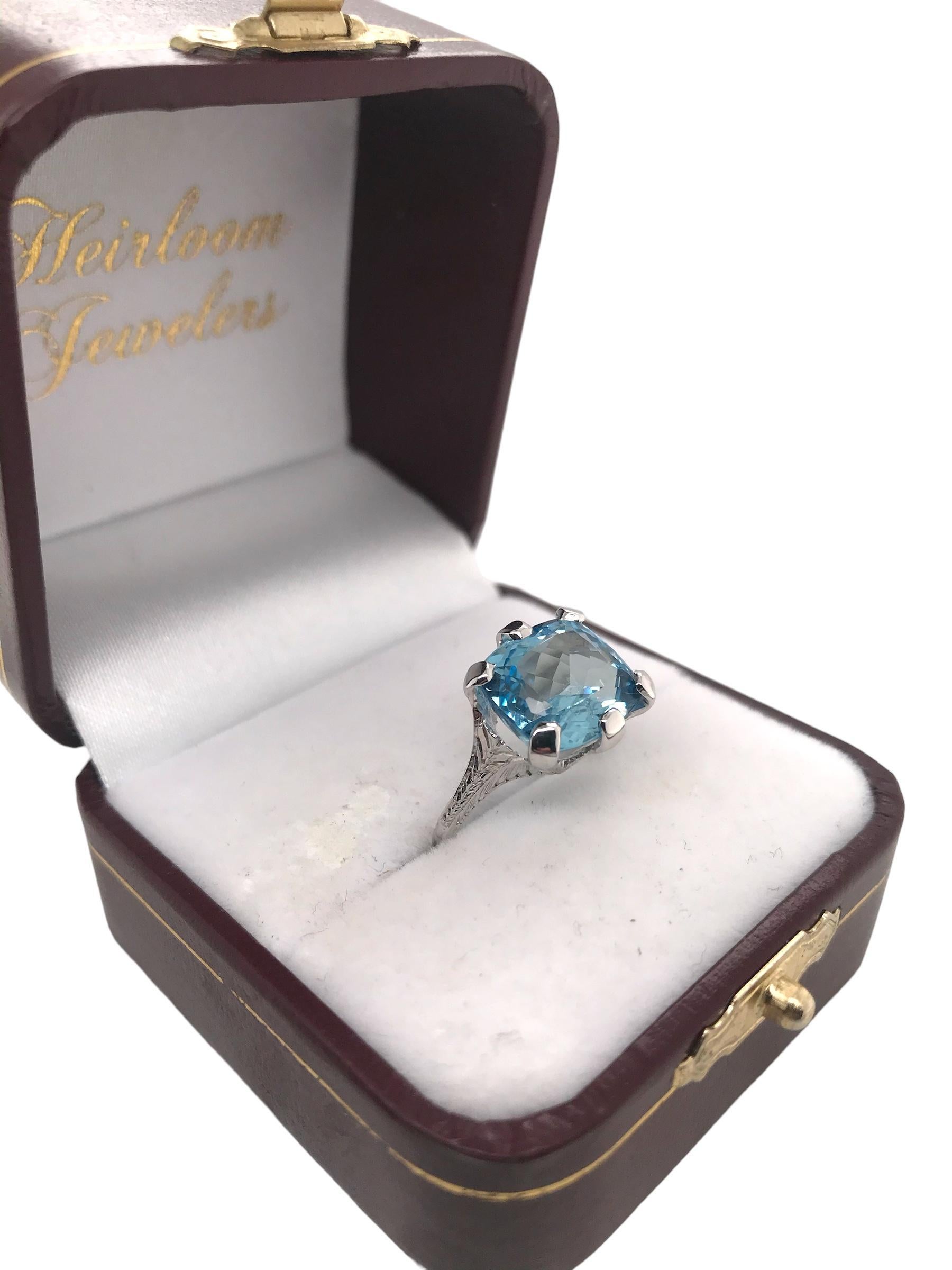 Art Deco 4,78 Karat Aquamarin-Ring 18K Weißgold im Angebot 5