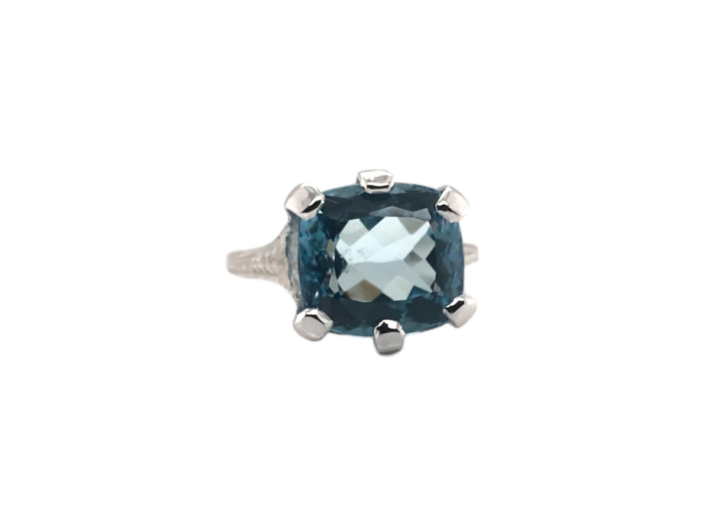 Art Deco 4,78 Karat Aquamarin-Ring 18K Weißgold im Zustand „Gut“ im Angebot in Montgomery, AL