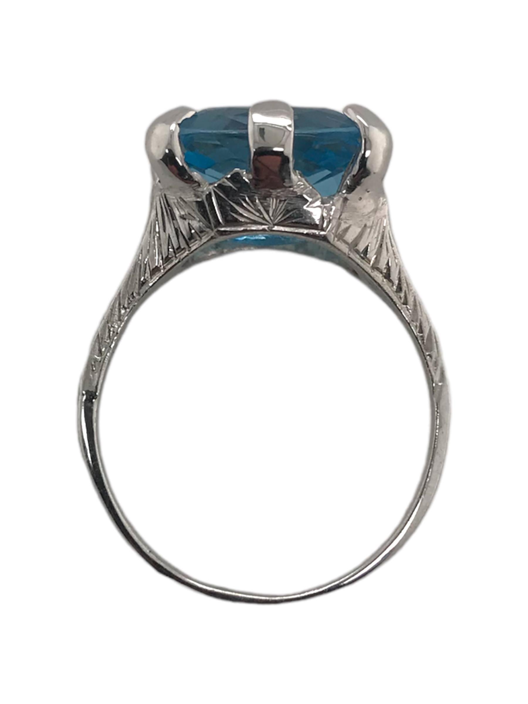 Art Deco 4,78 Karat Aquamarin-Ring 18K Weißgold im Angebot 1