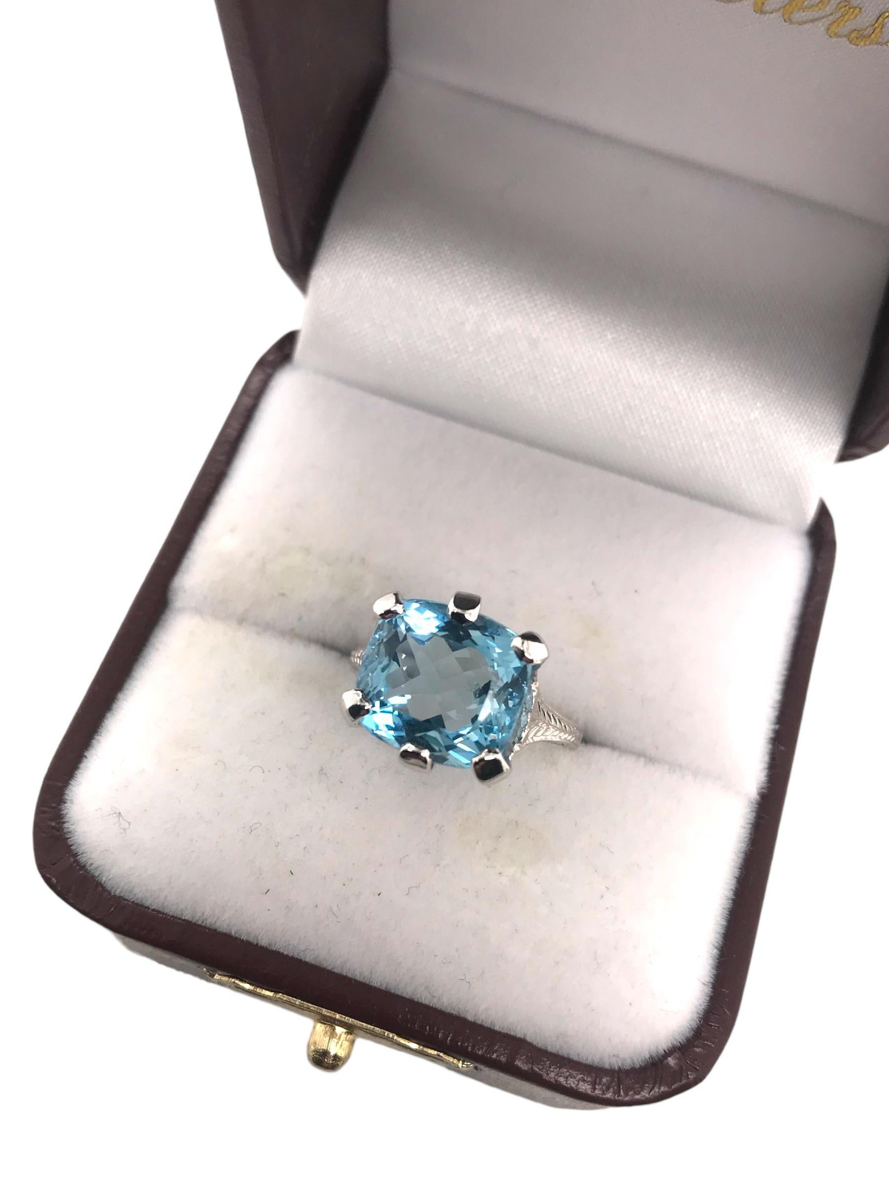 Art Deco 4,78 Karat Aquamarin-Ring 18K Weißgold im Angebot 2