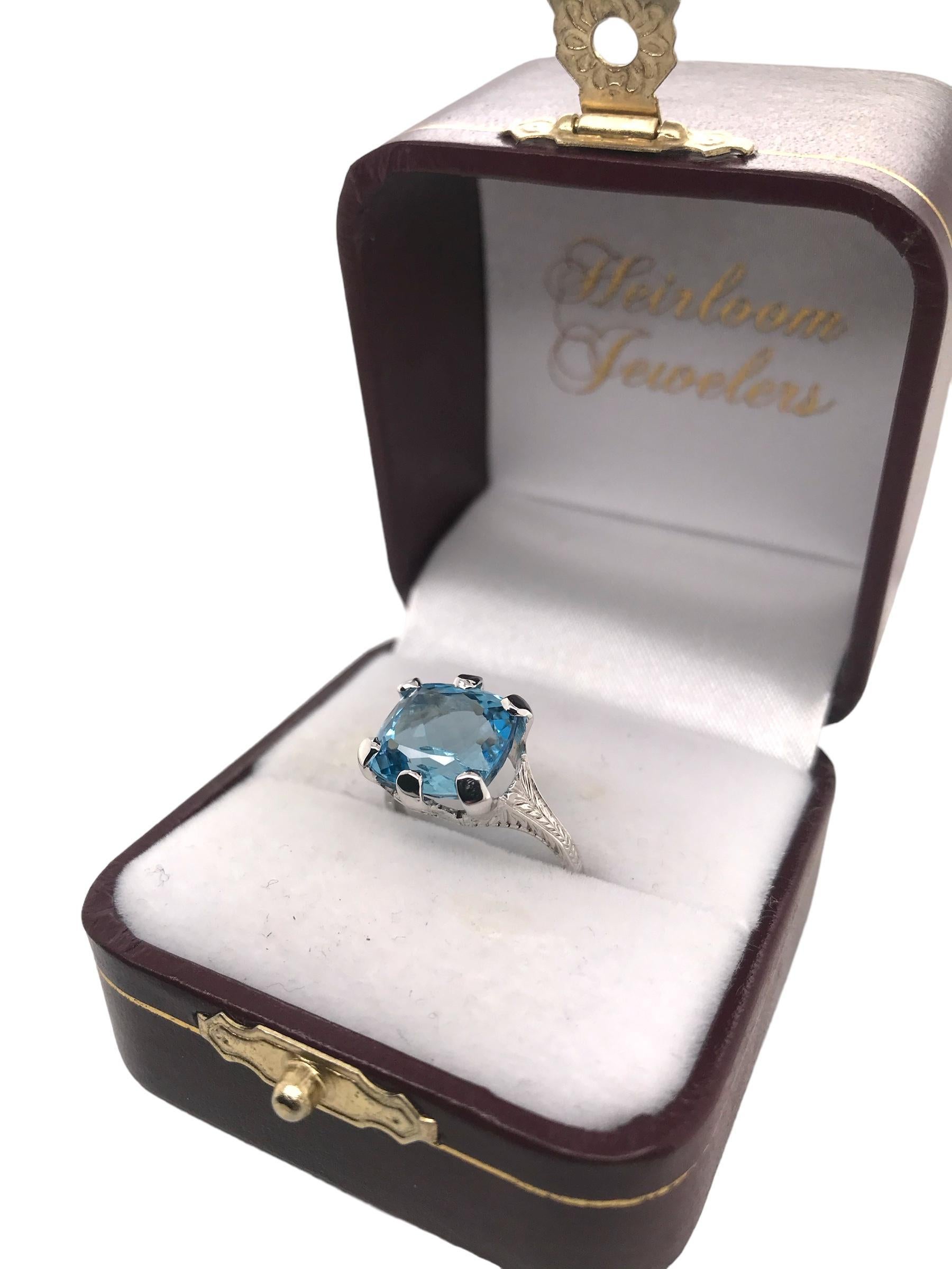 Art Deco 4,78 Karat Aquamarin-Ring 18K Weißgold im Angebot 3