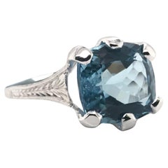 Bague Art déco en or blanc 18 carats avec aigue-marine de 4,78 carats
