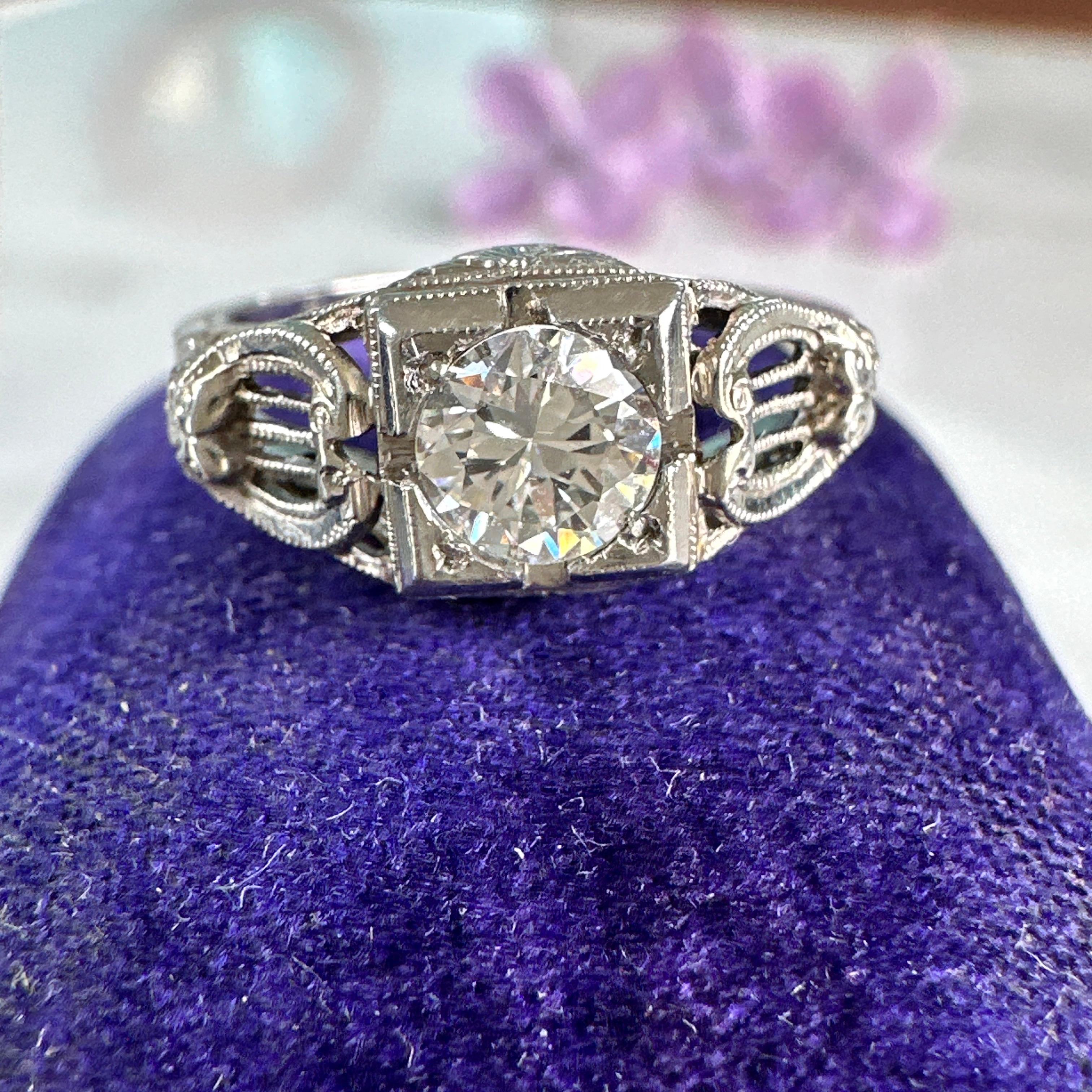 Art Deco .48 Carat Diamond 18k Engagement Ring 2