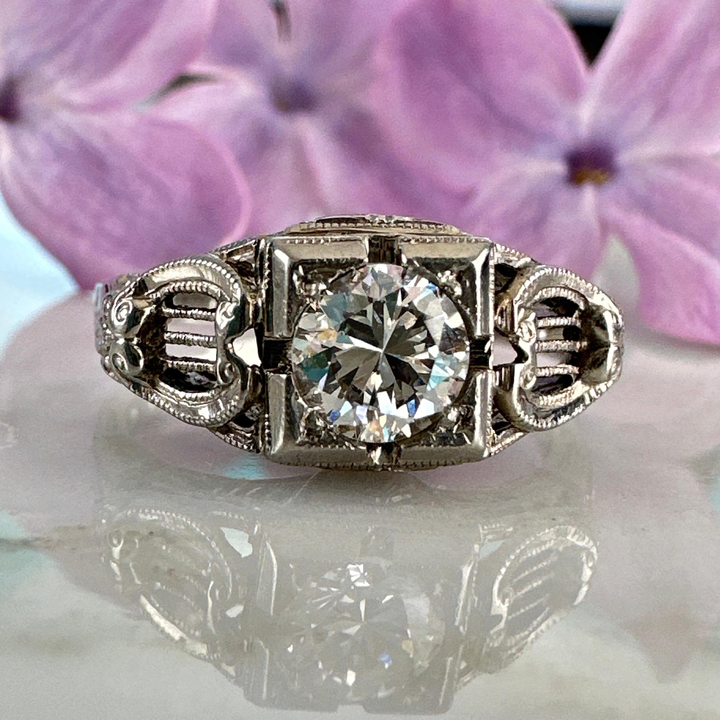 Art Deco .48 Carat Diamond 18k Engagement Ring 3