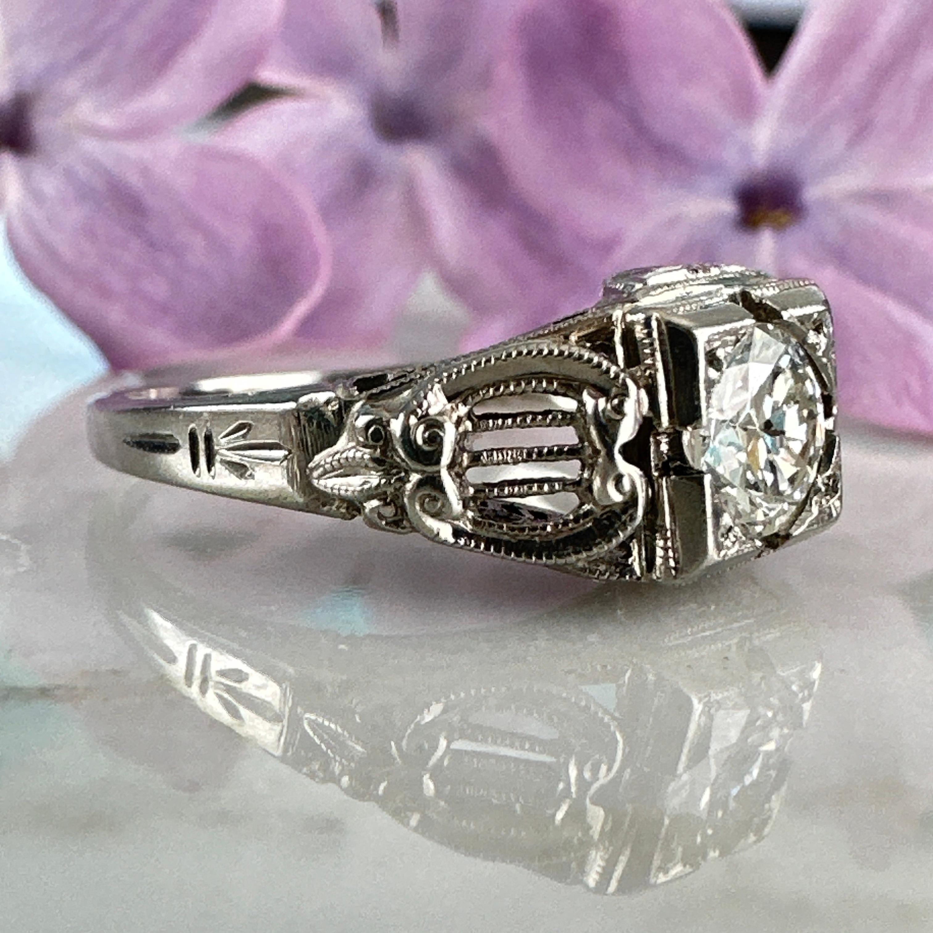 Art Deco .48 Carat Diamond 18k Engagement Ring 4