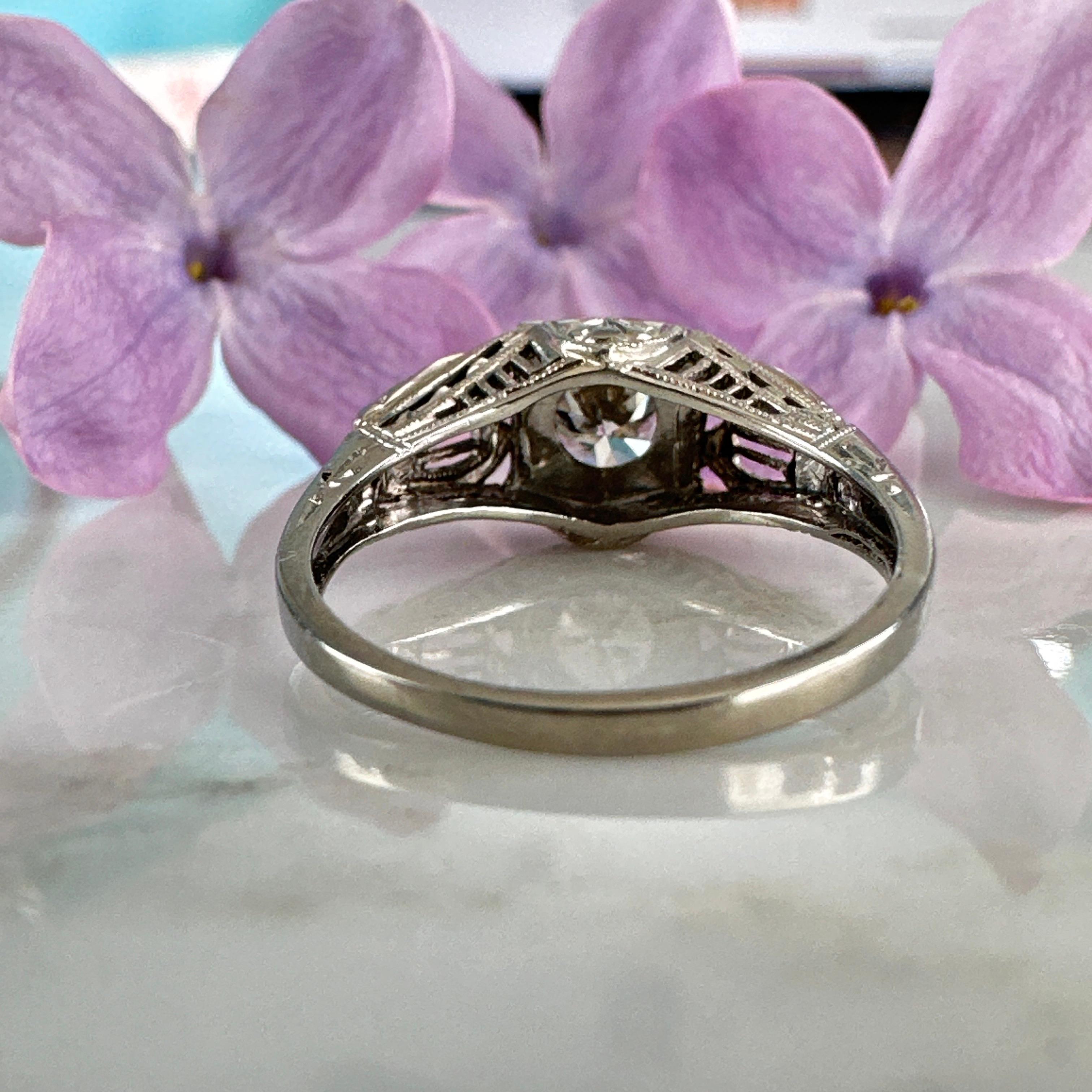 Art Deco .48 Carat Diamond 18k Engagement Ring 5