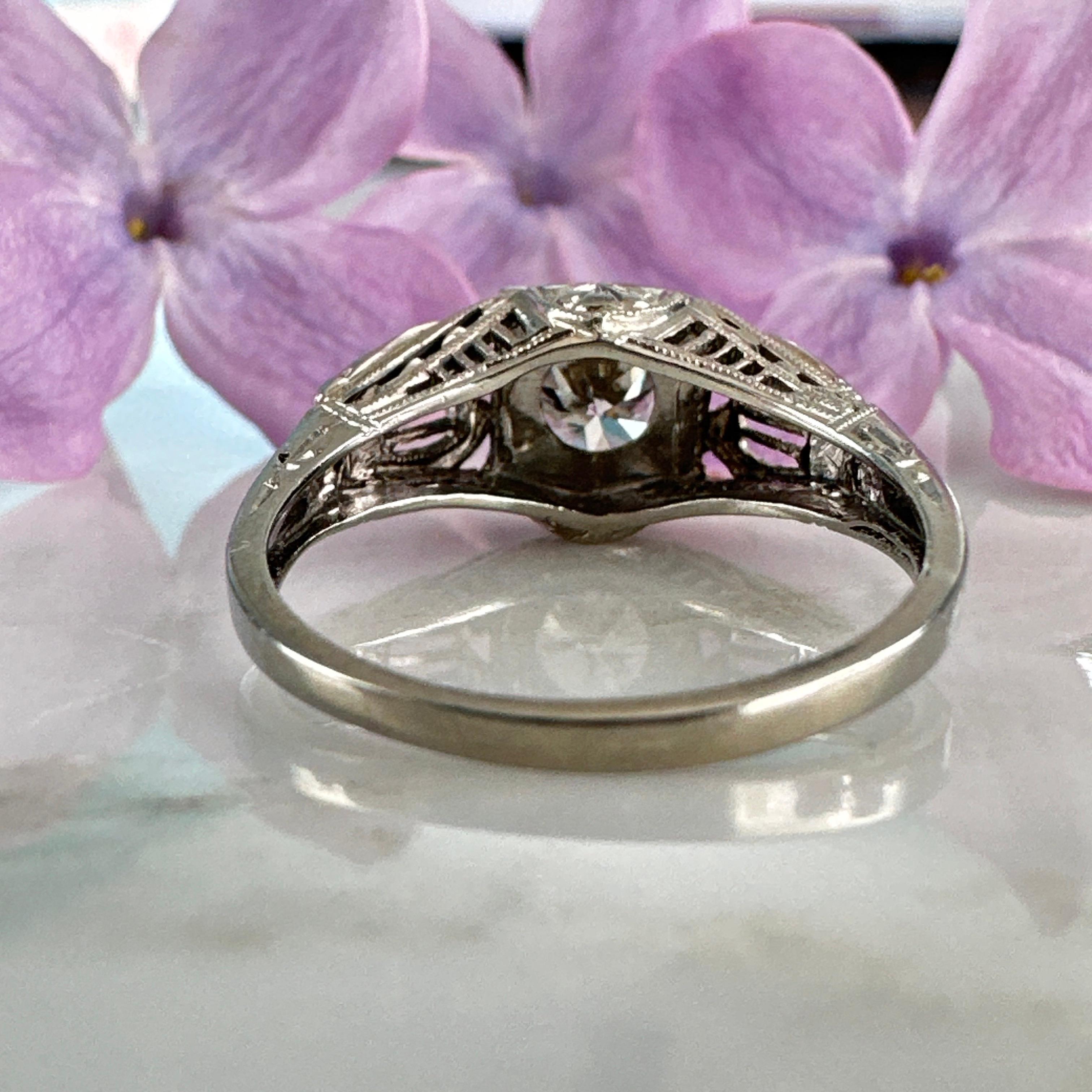 Art Deco .48 Carat Diamond 18k Engagement Ring 6