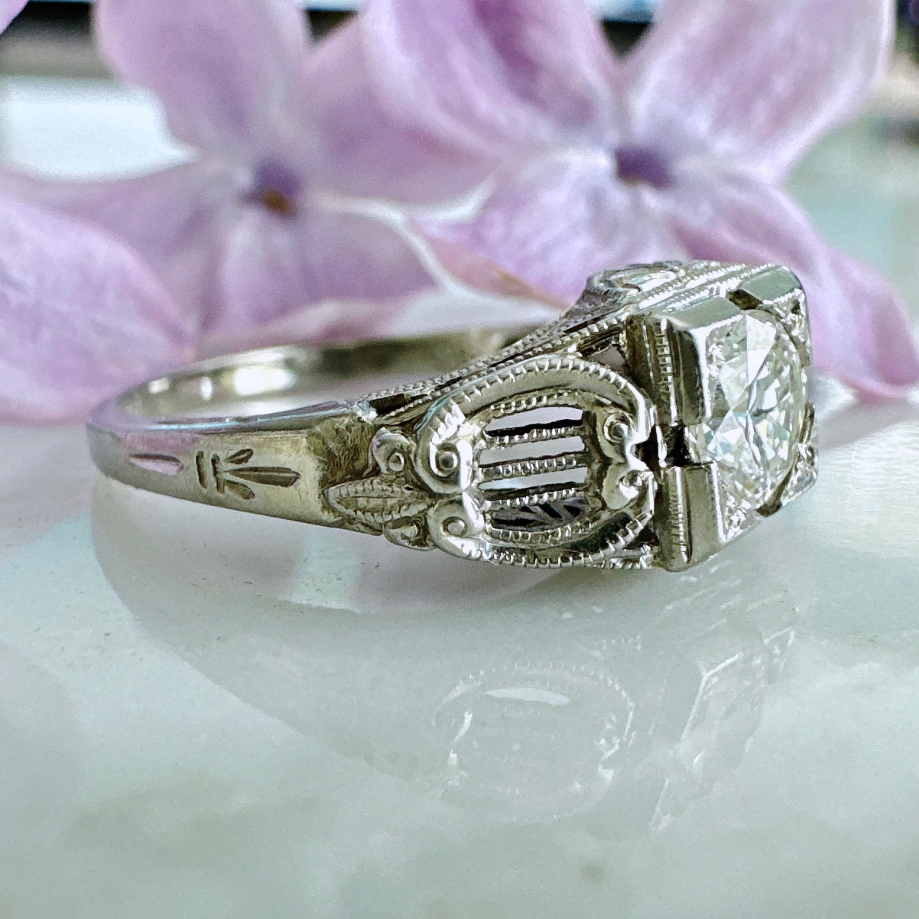 Art Deco .48 Carat Diamond 18k Engagement Ring In Good Condition In Scotts Valley, CA