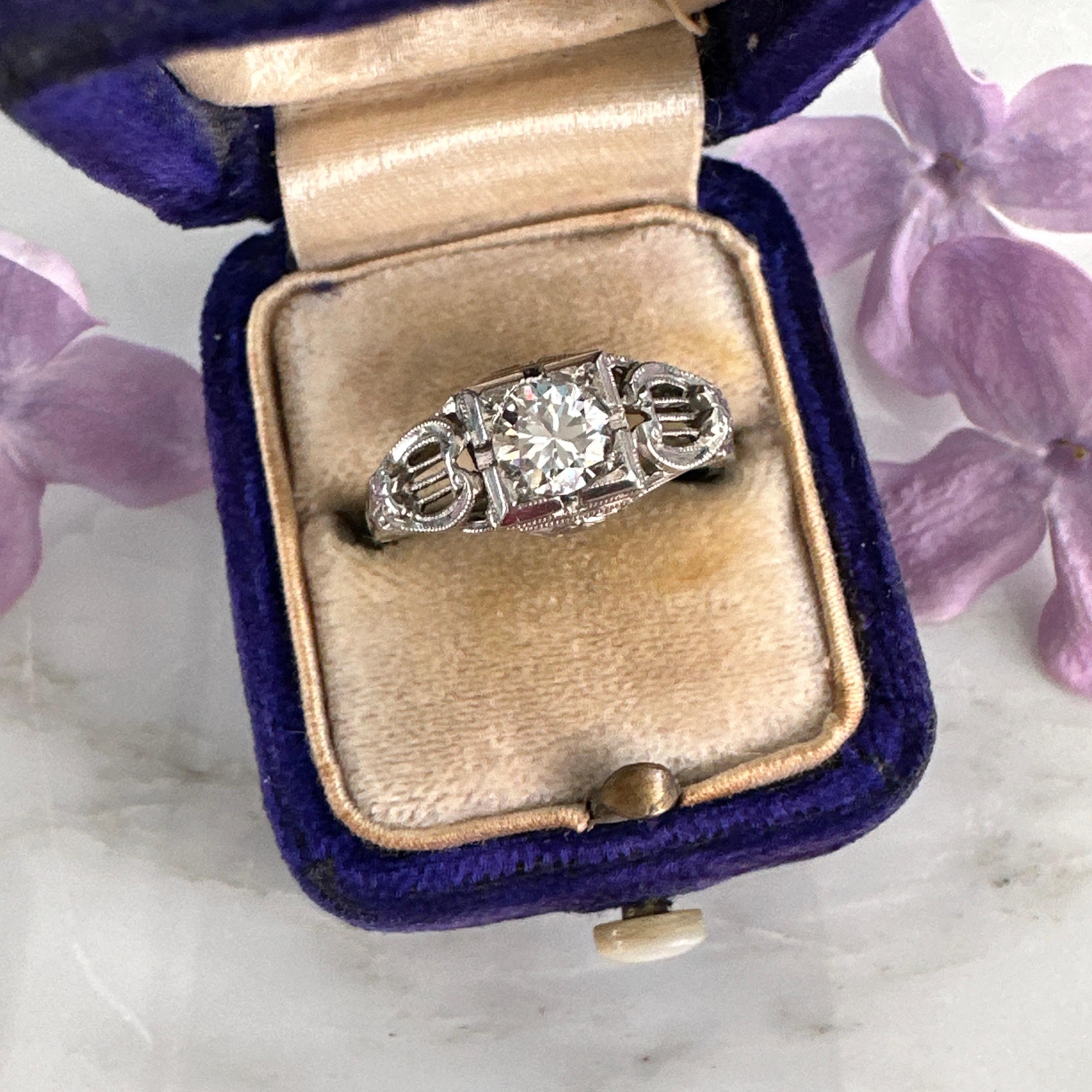 Art Deco .48 Carat Diamond 18k Engagement Ring 1